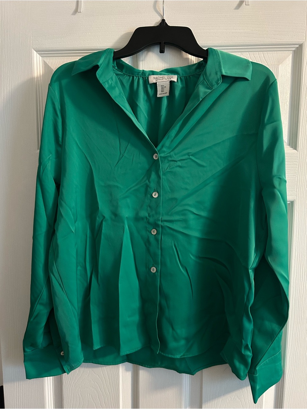 Rachel Zoe Teal Green Satin Button-Down Shirt